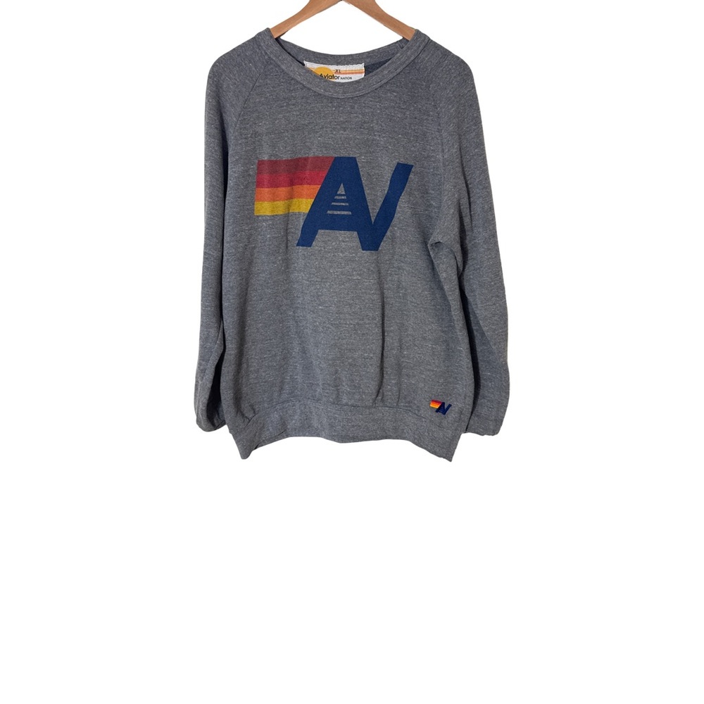 Aviator Nation Gray Sweatshirt with Rainbow Stripe AV Logo